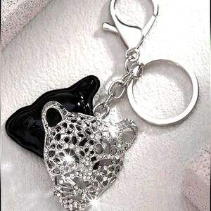 SILVER PANTHER PURSE CHARM/KEY FOB 5 IN